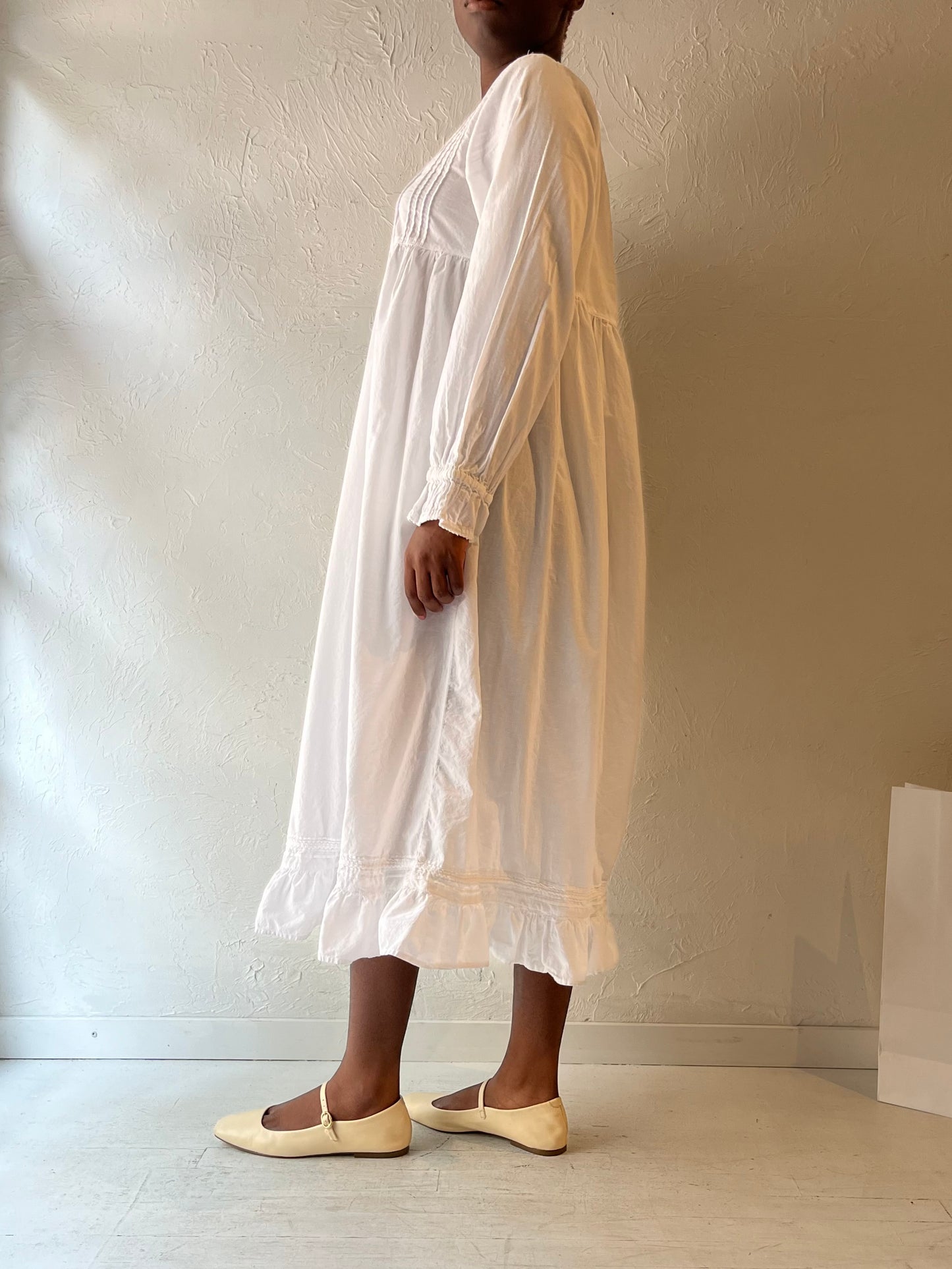 90s 'Gilligan O Malley' White Cotton Maxi Dress / Medium