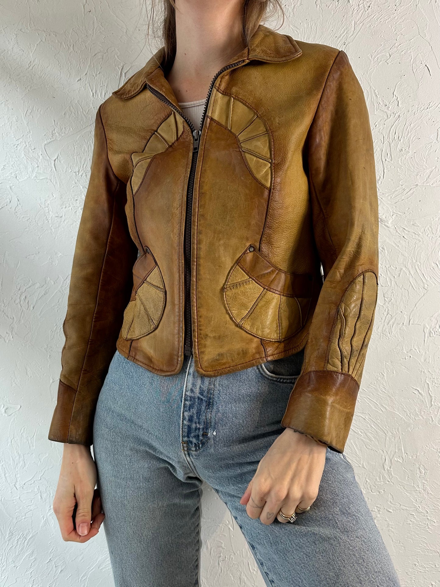 90s 'Leather Ranch' Distressed Leather Jacket / Small