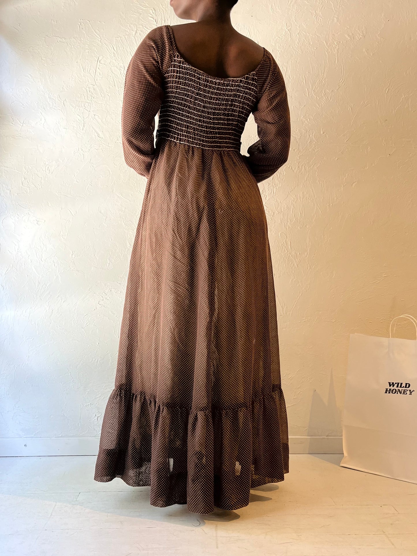 Vintage Handmade Brown Polka Dot Maxi Dress / Medium