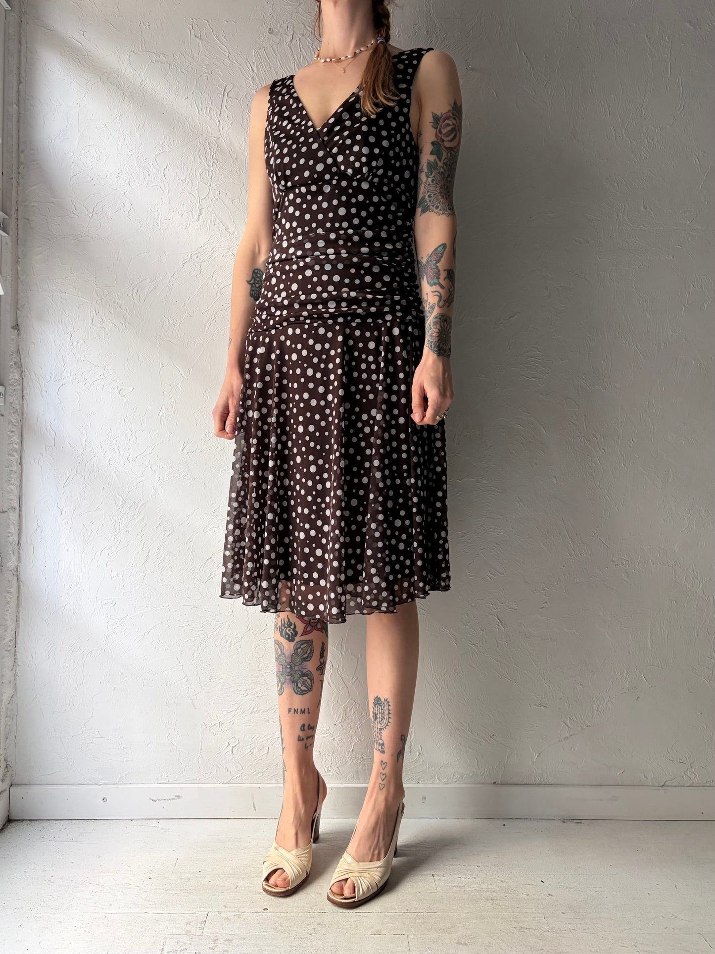 Y2k 'Connected' Brown Polka Dot Retro Party Dress / Medium