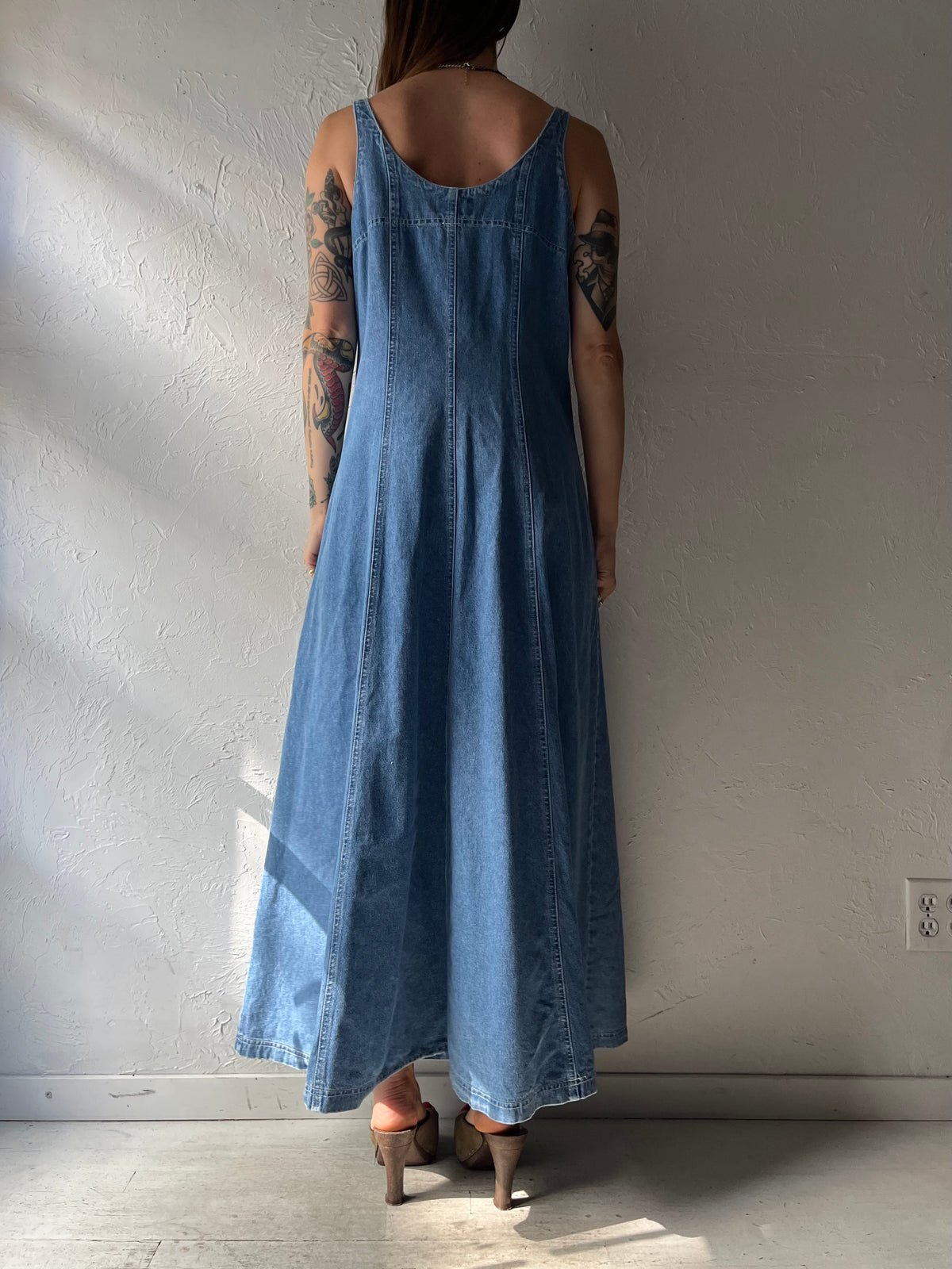 90s 'Survival' Denim Western Cottagecore Button Up Maxi Dress / Medium