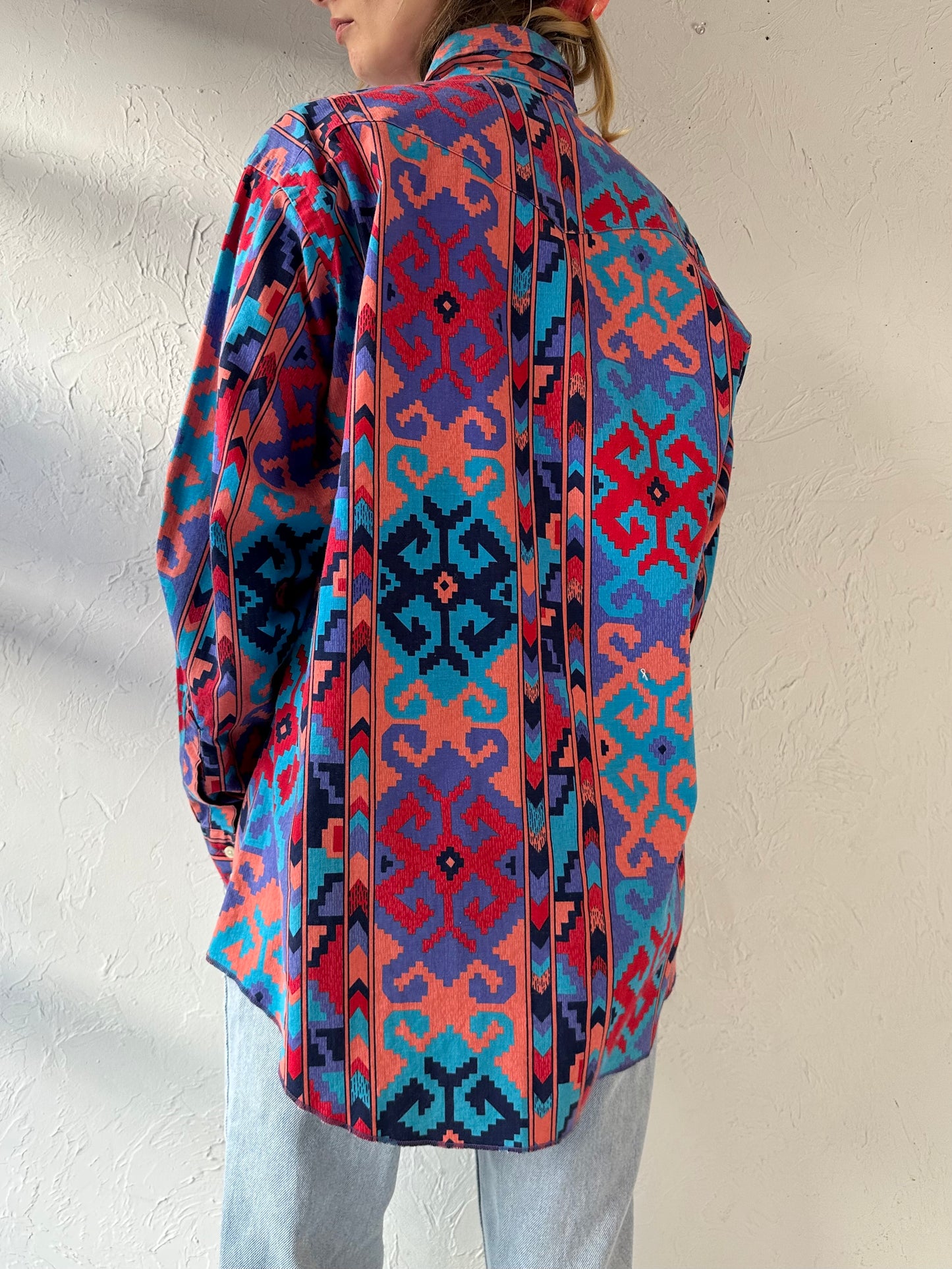 90s 'Wrangler' Patterned Button Up Western Shirt / Large