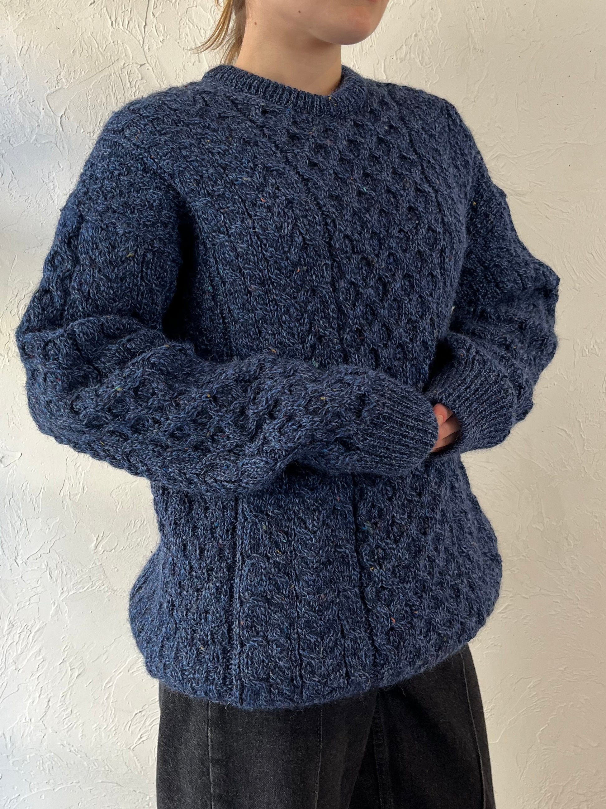 90s ‘Avoca’ Blue Cable Knit Sweater / Small