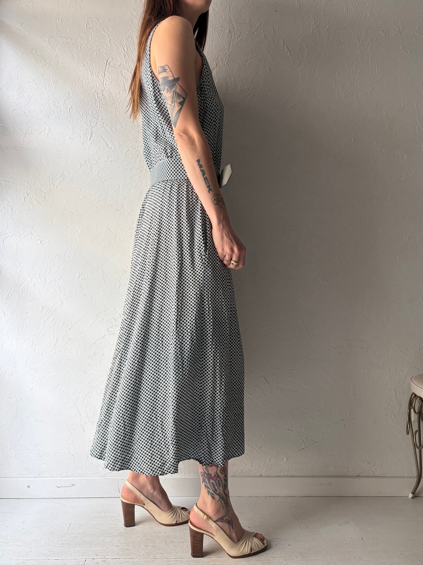 90s 'Moda Int'l' Checker Midi Spring Dress / Medium