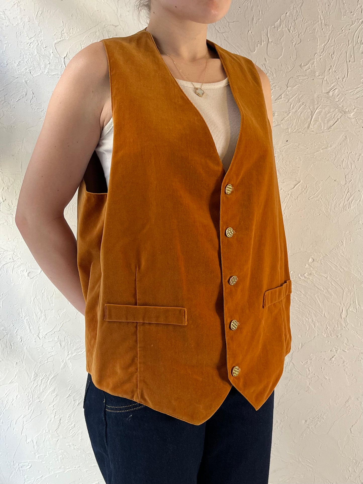 Vintage Orange Velvet Vest / Large