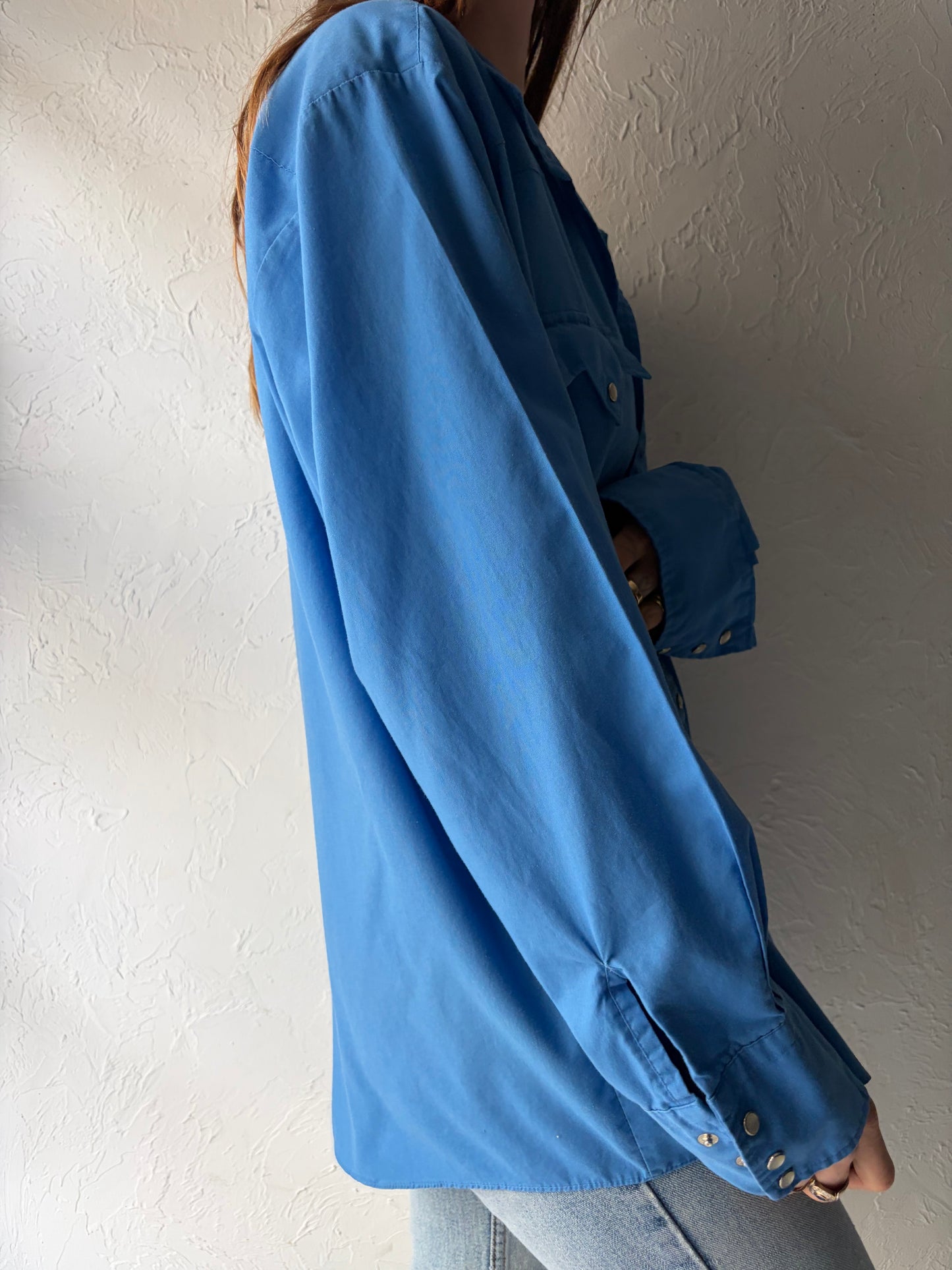 80s 'Pardner' Blue Western Pearl Snap Up Shirt / Vintage 1980s Cowboy Workwear Shirt / XL