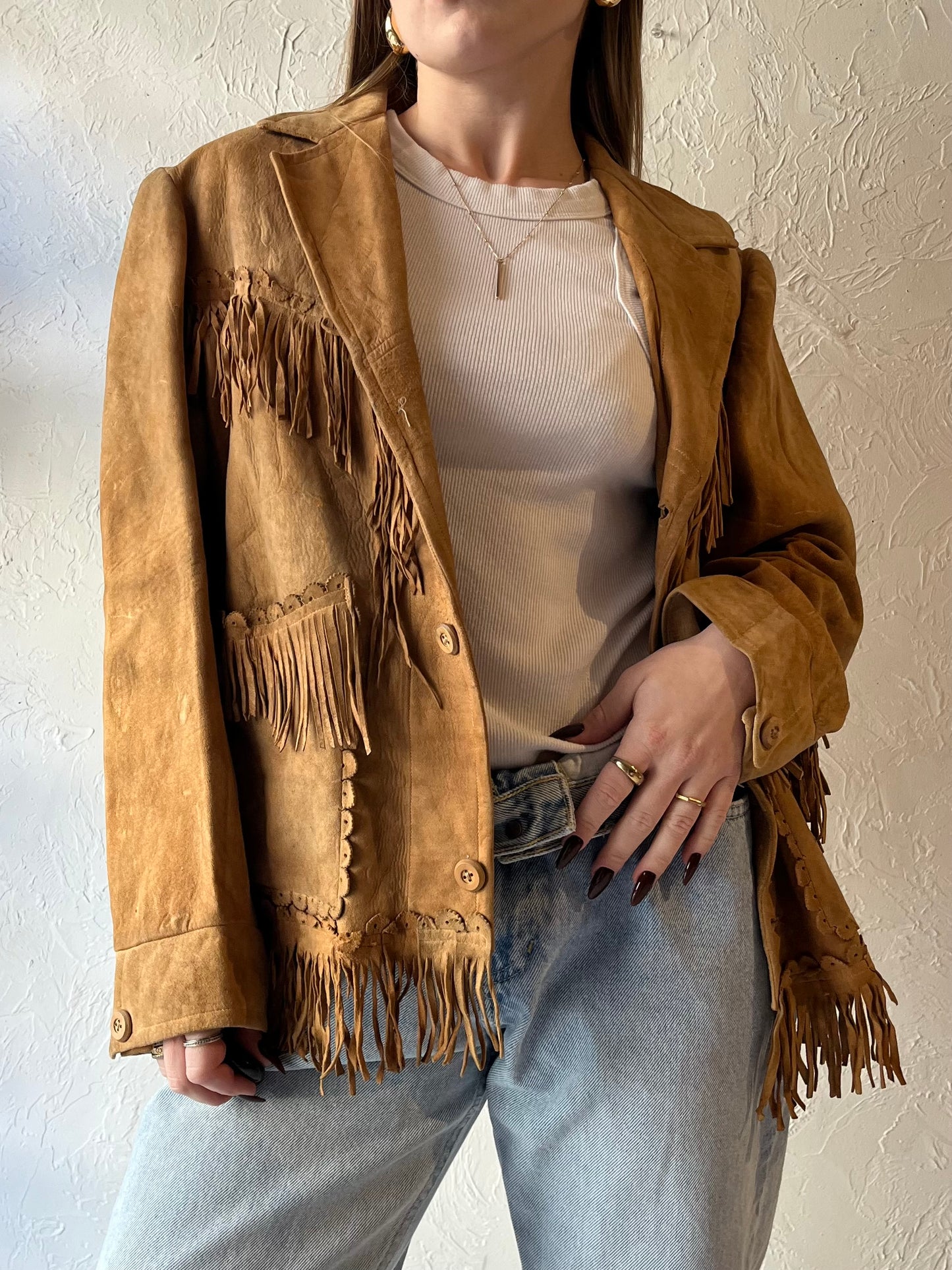 70s Western Fringe Suede Leather Jacket / Medium