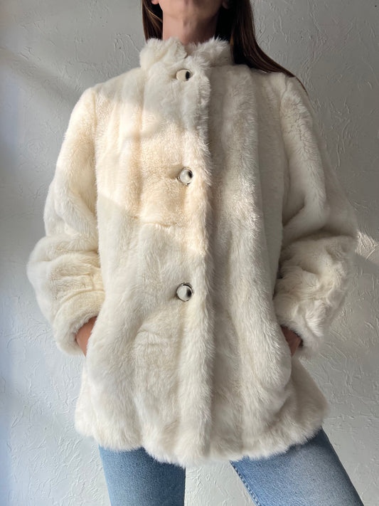 80s 'Sears' White Faux Fur Plush Minimalist Winter Jacket / Union Made / Small
