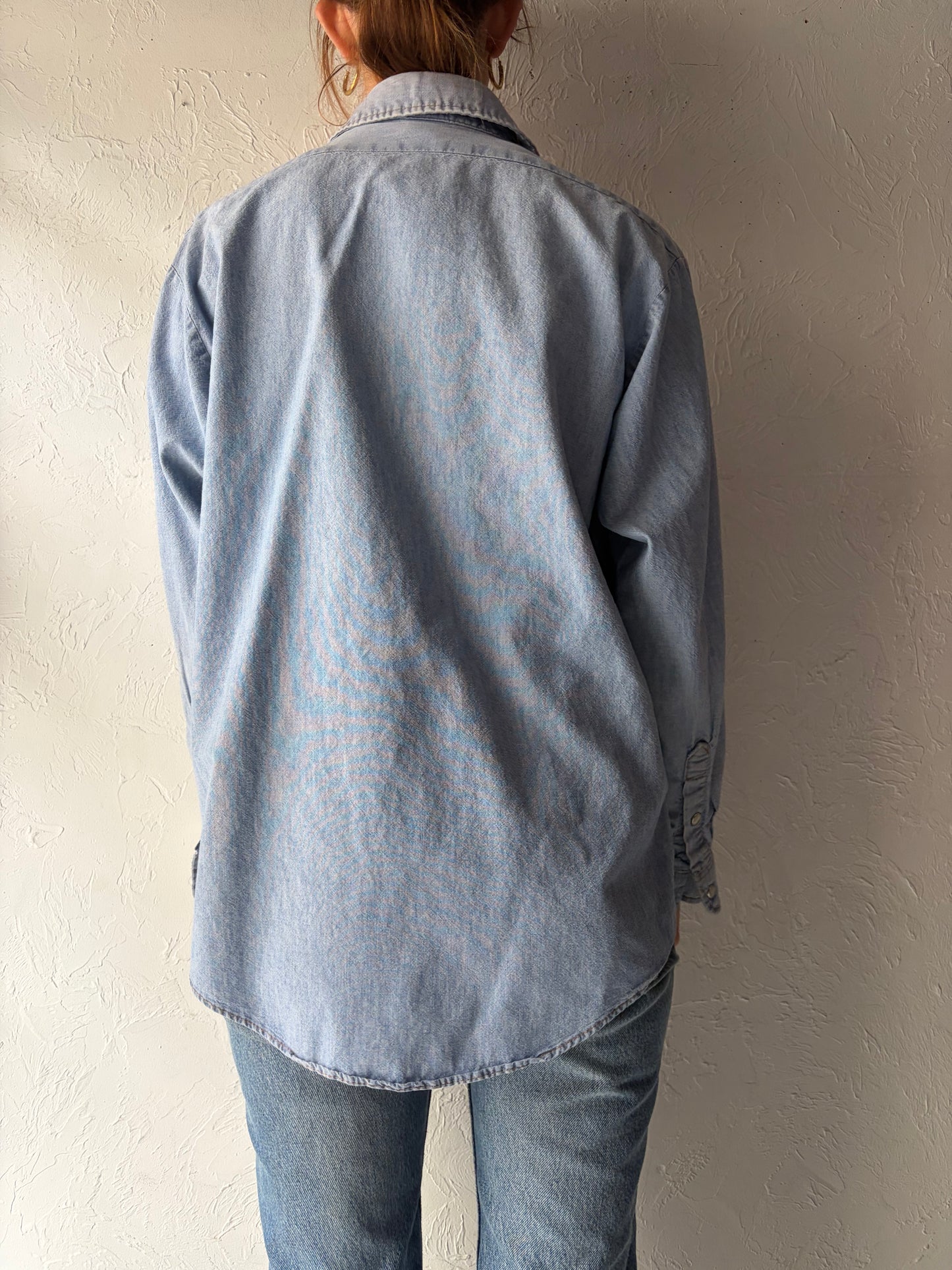 90s 'Big Ben' Denim Western Cowboy Workwear Pearl Snap Shirt / Large