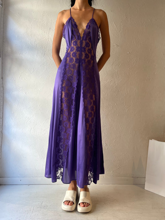 90s Purple Lacey Slip Dress / Small