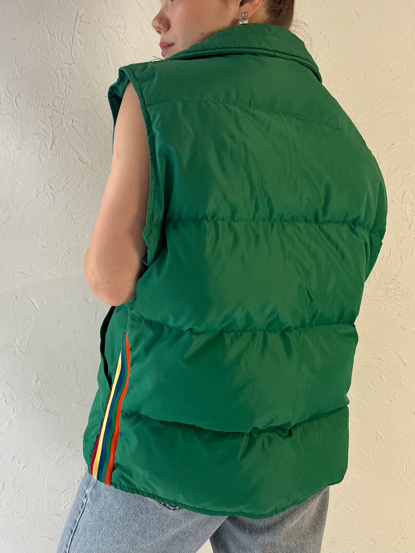 80s 'Topher' Green Quilted Nylon Down Puffer Vest / Large