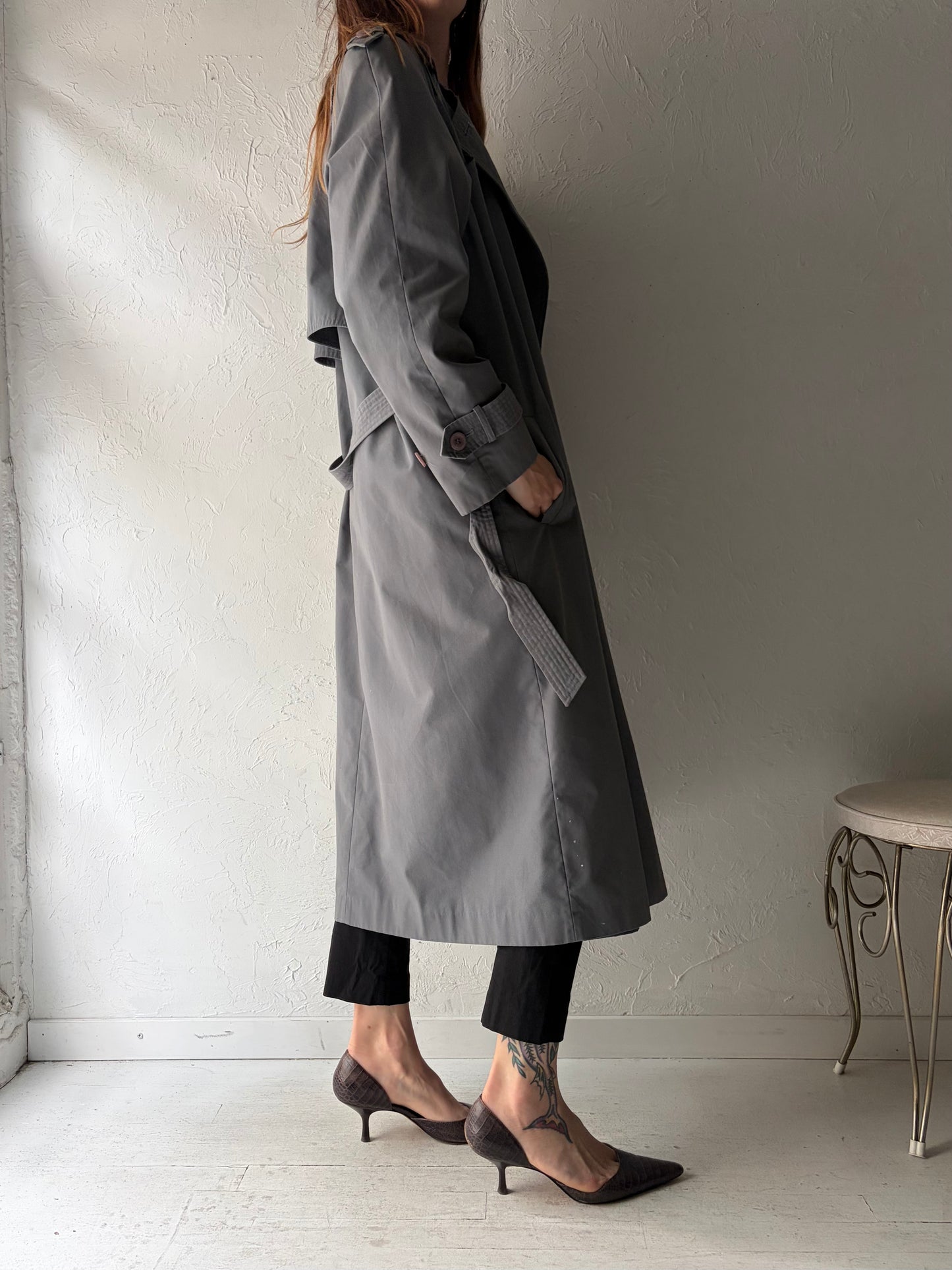 80s 'Sears Tradition' Gray Trench Coat / Large