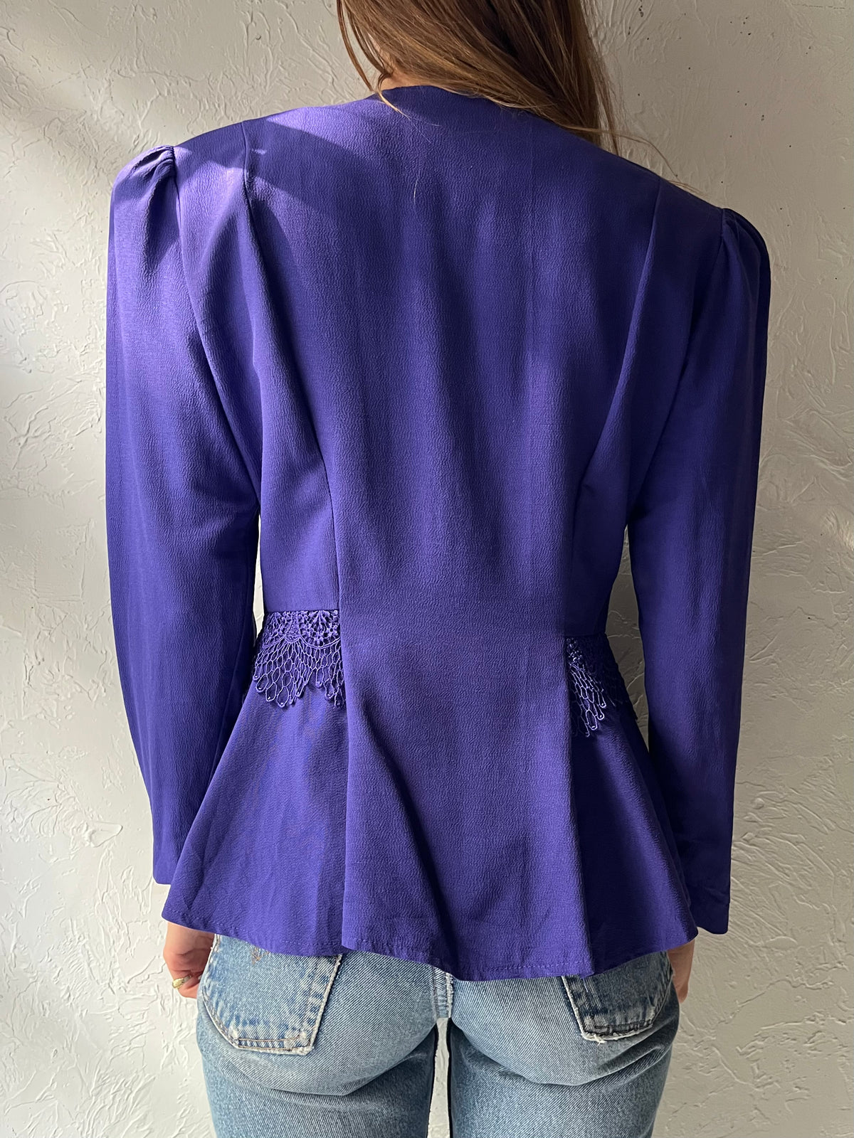 80s 'TC' Purple Long Sleeve Blouse Jacket / Small