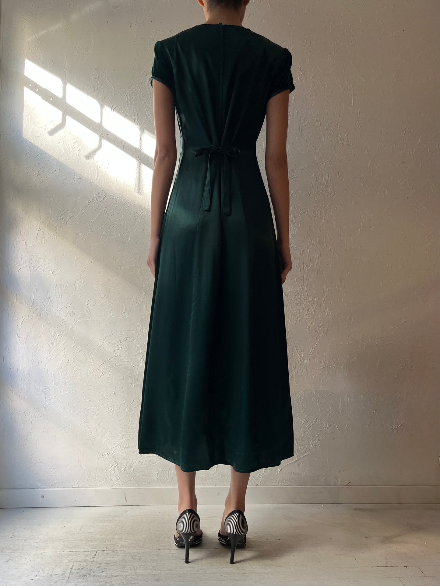 80s ‘Just Choon’ Green Velvet Midi Dress / Small