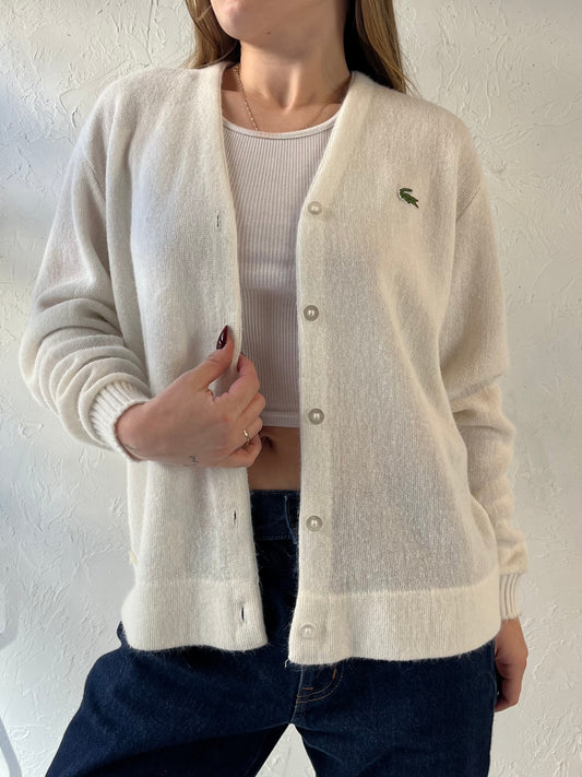 70s ‘Haymaker Lacoste’ White Acrylic Knit Cardigan / Medium