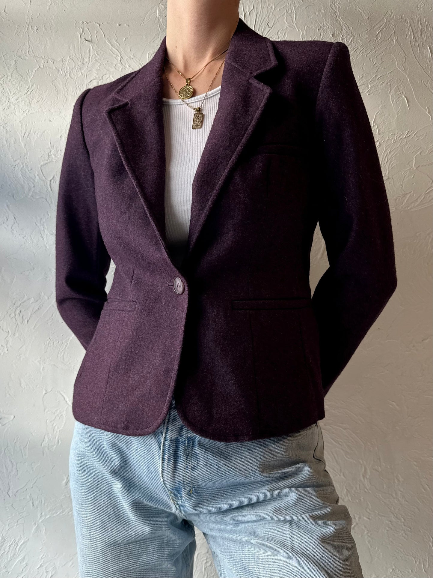 70s 80s 'Evan Picone' Purple Knit Blazer Jacket / Union Made / Small