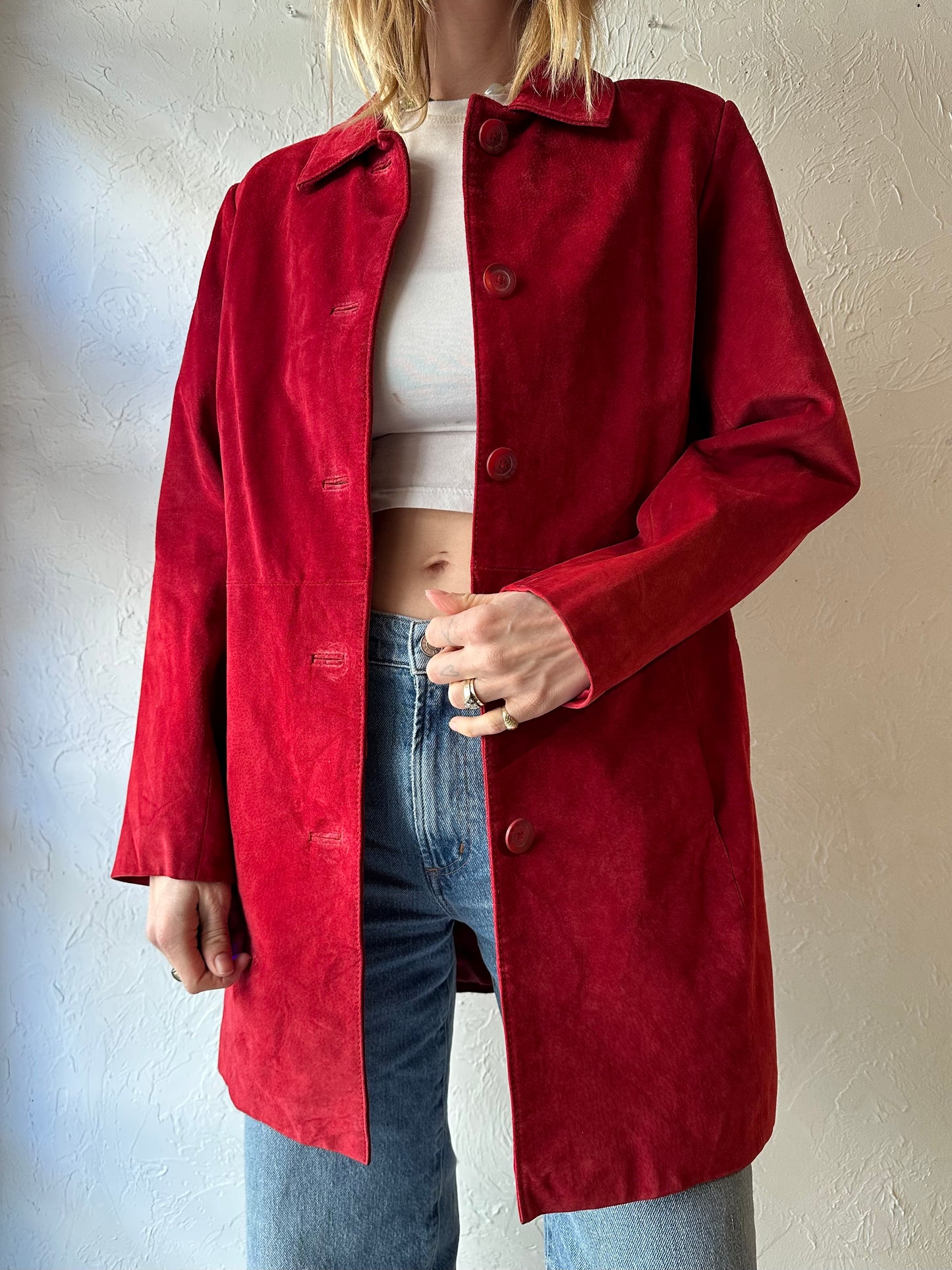 90s ‘Cherokee’ Red Suede Leather Jacket / Medium