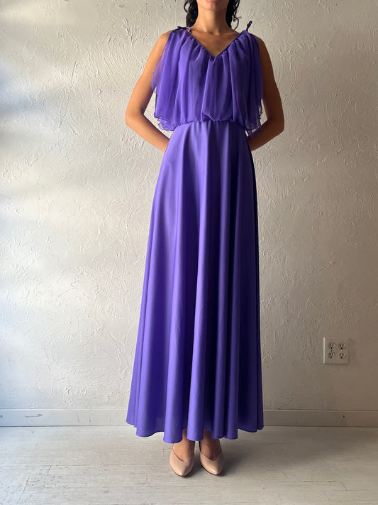 70s 'Algo' Purple Formal Maxi Dress / Small