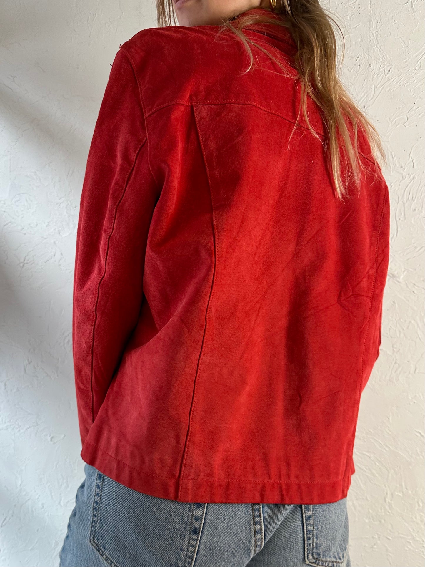 90s 'Jeanology' Red Suede Jacket / Medium