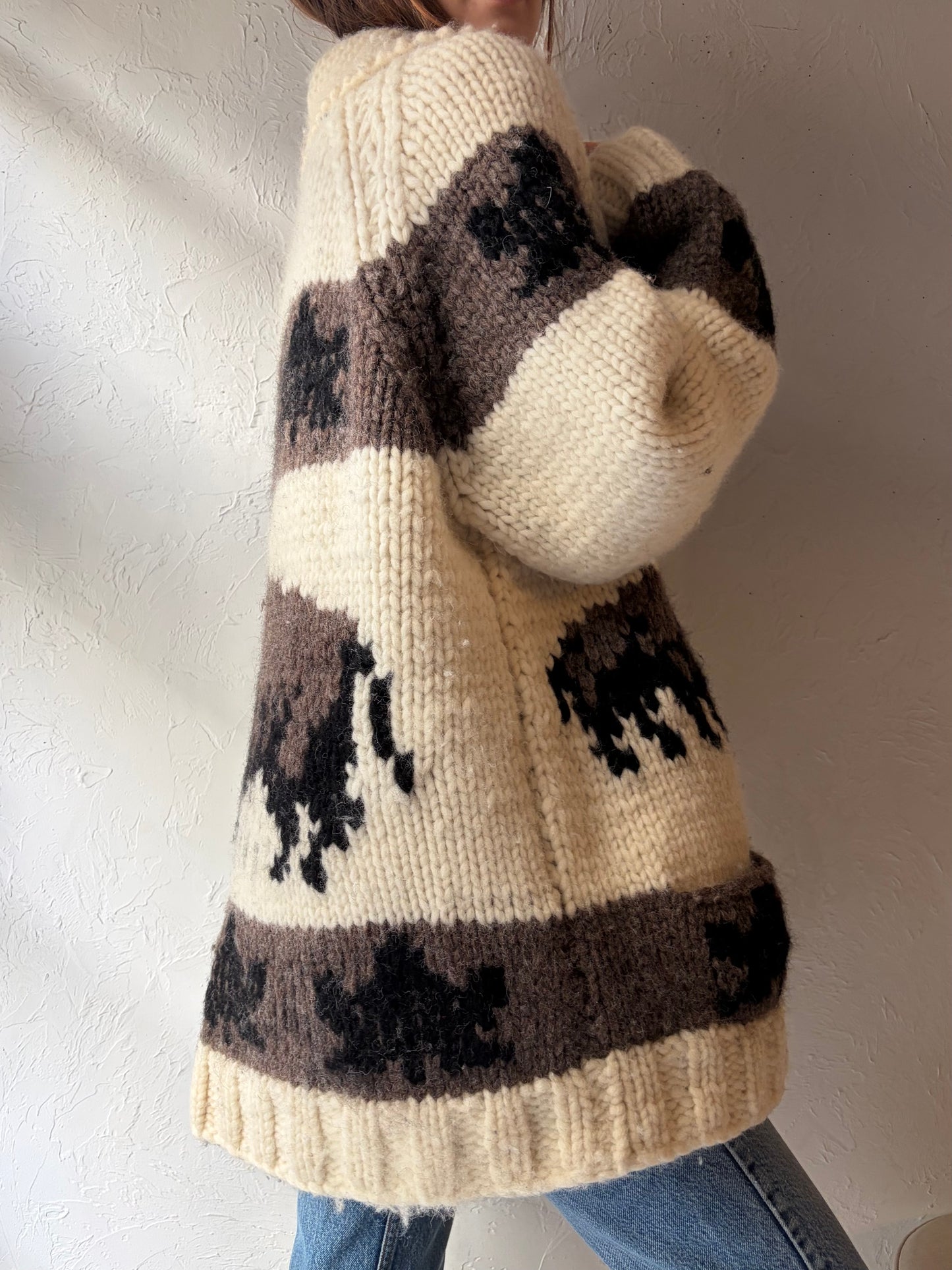 Vintage Hand Knit Wool Bull Sweater / XL