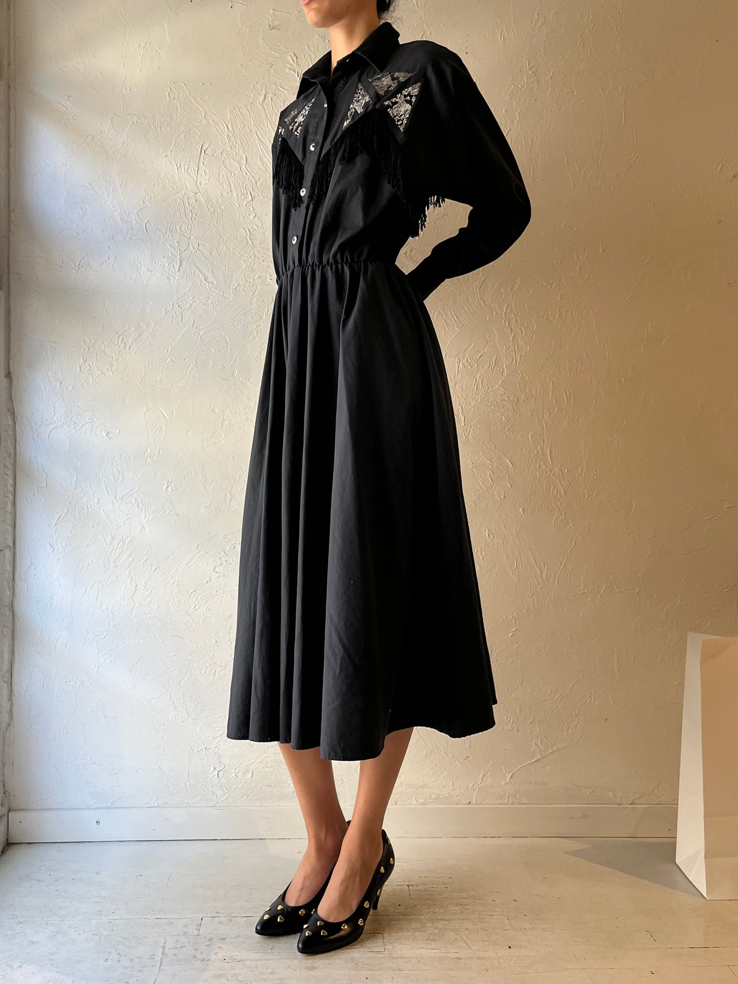80s 'Western Collection' Black Western Fringe Dress /