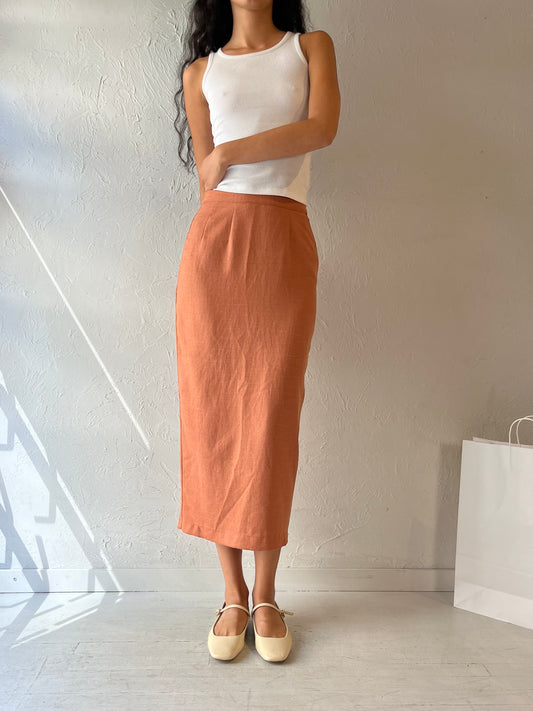 Y2k 'Mulberry' Orange Midi Skirt / Small