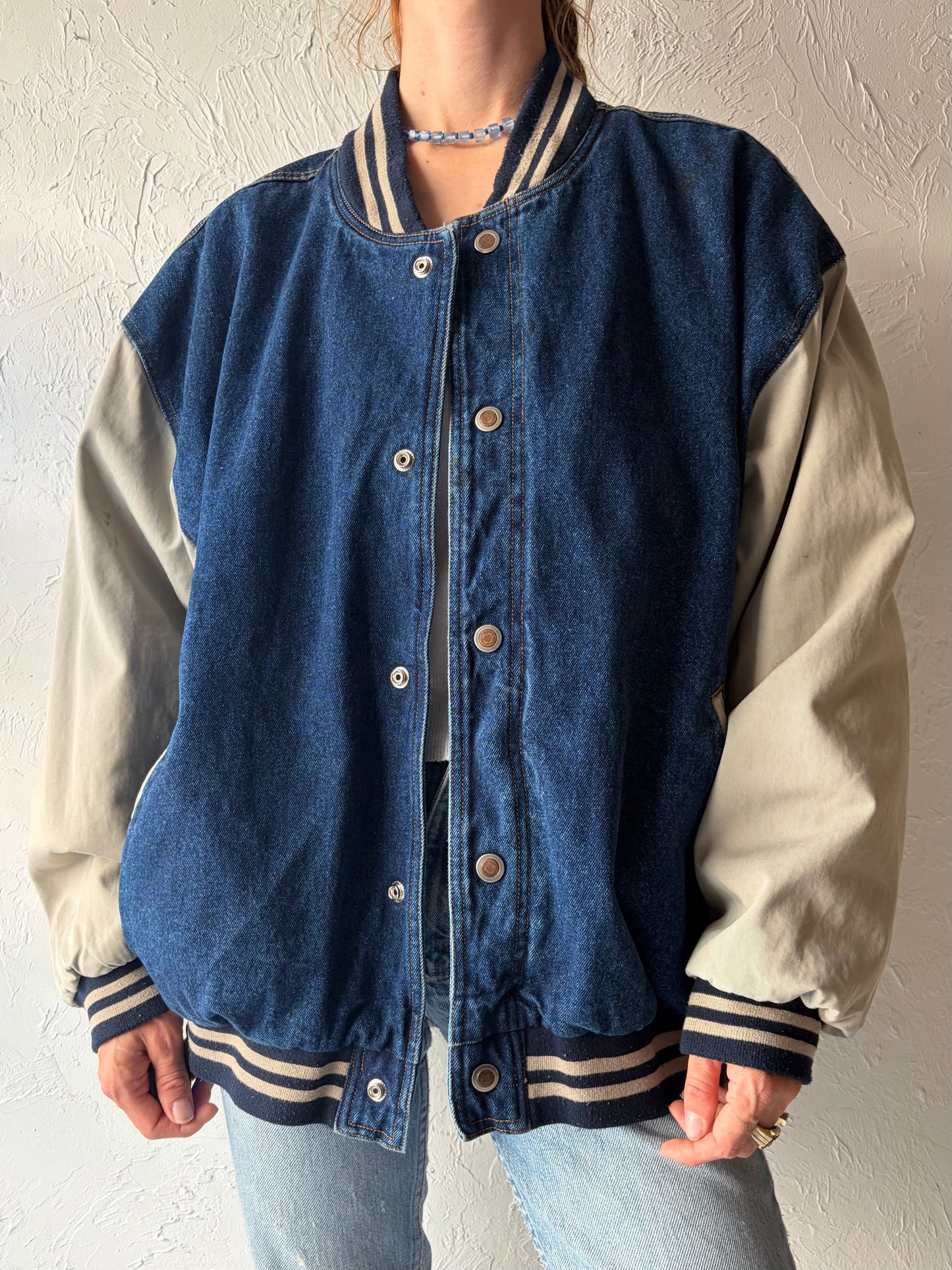 90s 'Northwest Territory' Denim Bomber Jacket / Large