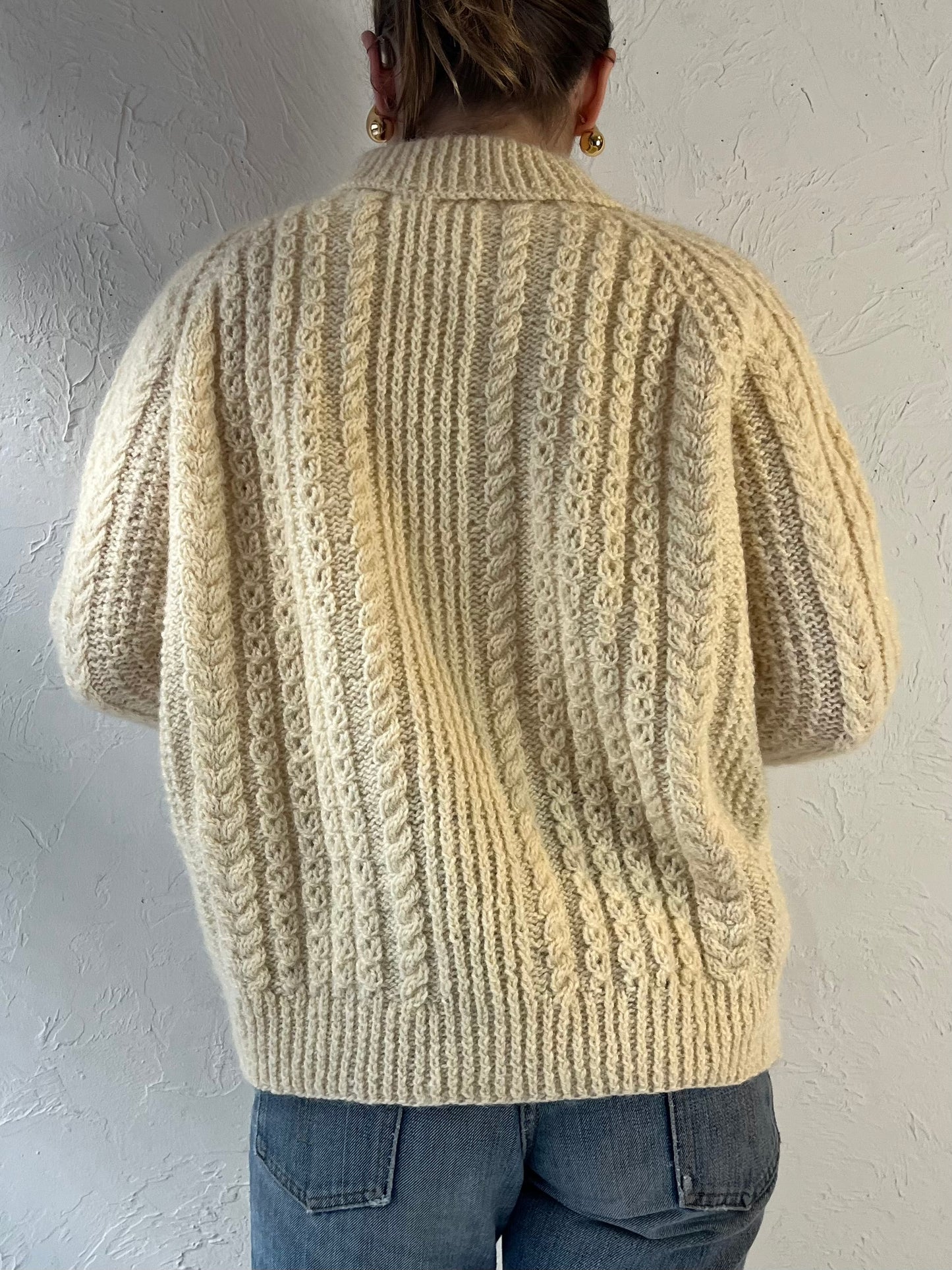 Vintage Hand Wool Knit Cream Cable Knit Sweater / Small - Medium