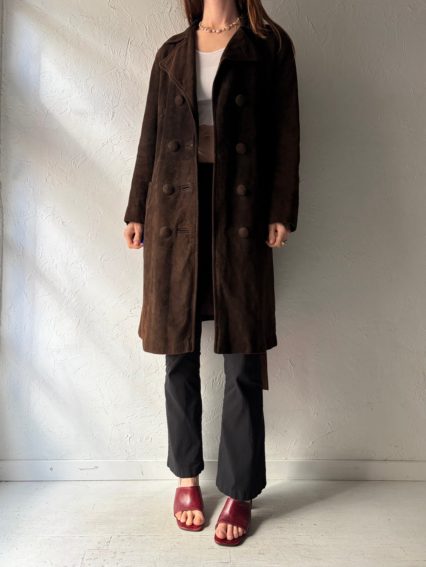 70s 'Kristines' Brown Suede Leather Trench Coat / Medium