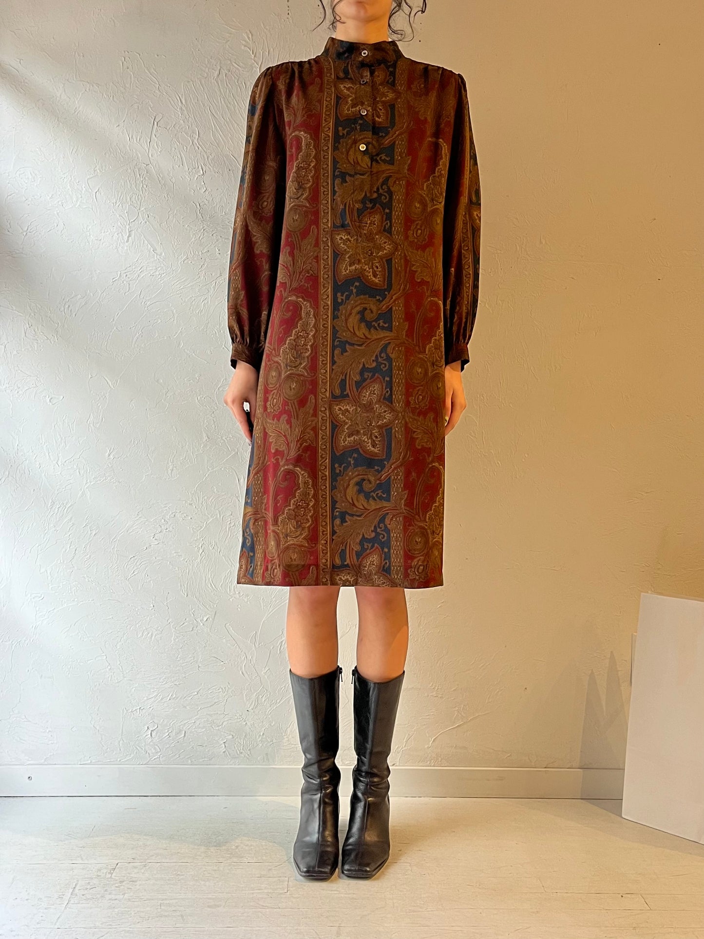 Vintage ‘Ports’ Brown Wool Paisley Dress / Large