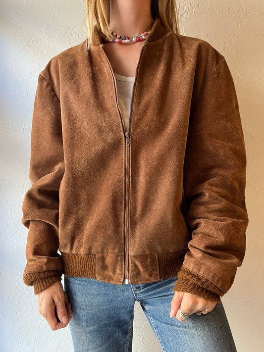 80s ‘Genuine Leather’ Brown Suede Leather Bomber / Medium