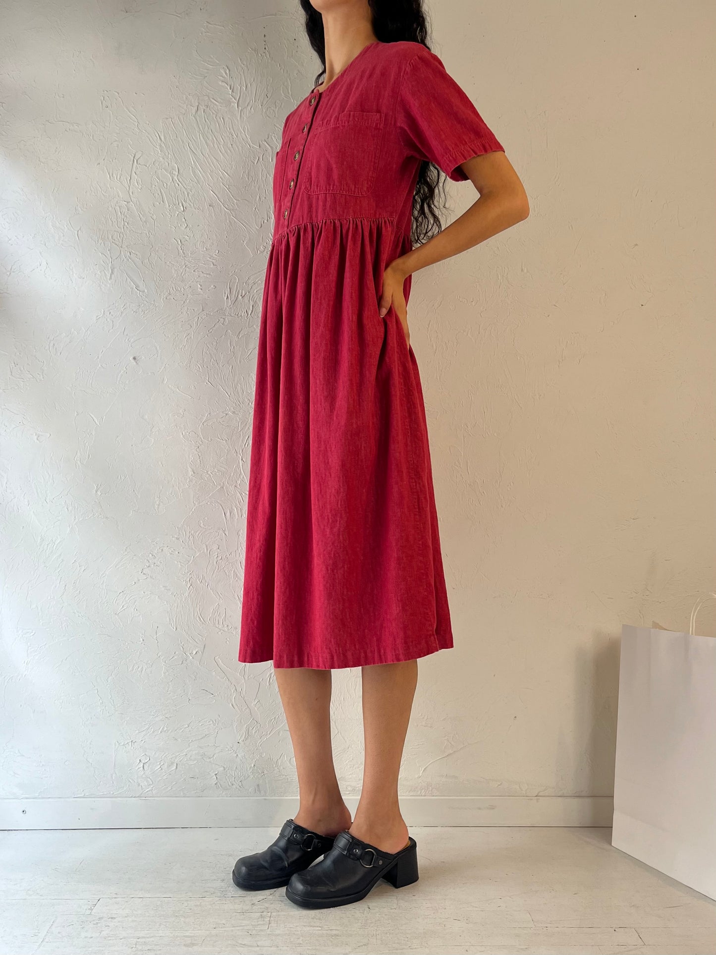 Vintage Handmade Red Midi Dress / Medium