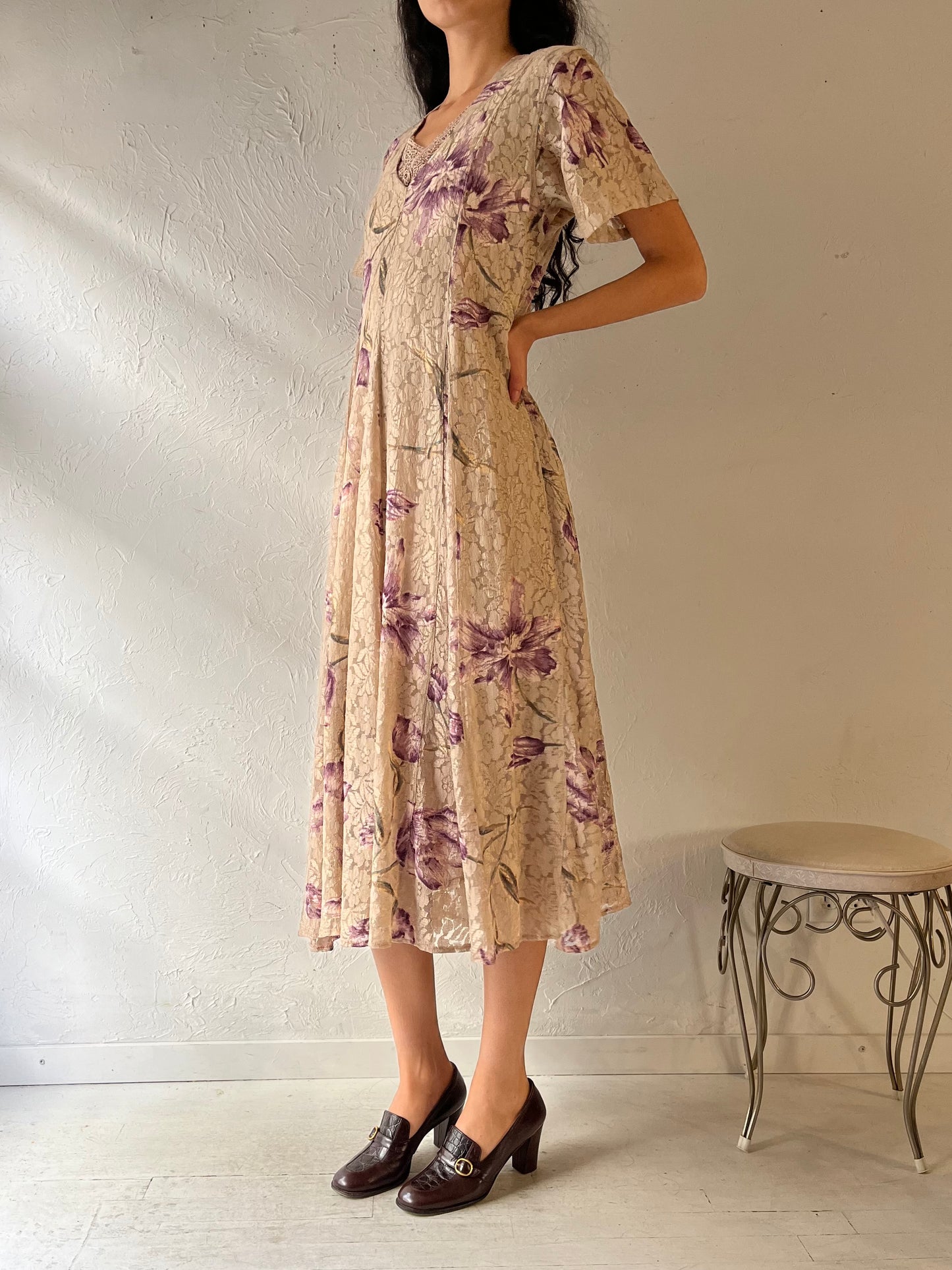 90s 'Nostalgia' Floral Lace Dress / Medium