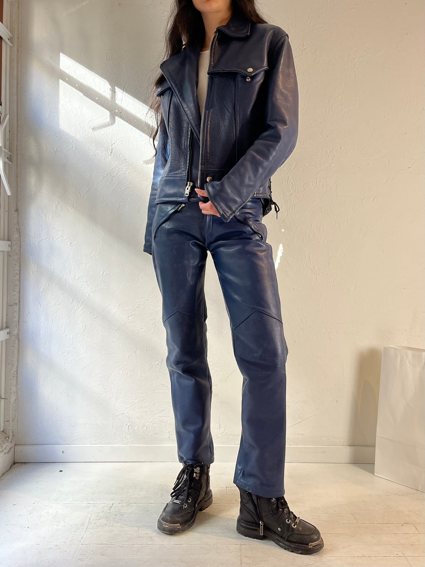 70s ‘Apparel Annex’ Blue Thick Leather Biker Set / Small