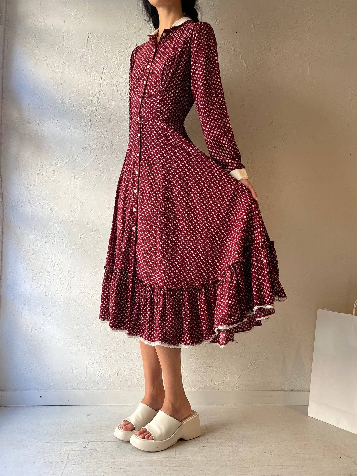 70s 'Gunne Sax' Long Sleeve Midi Dress / Small