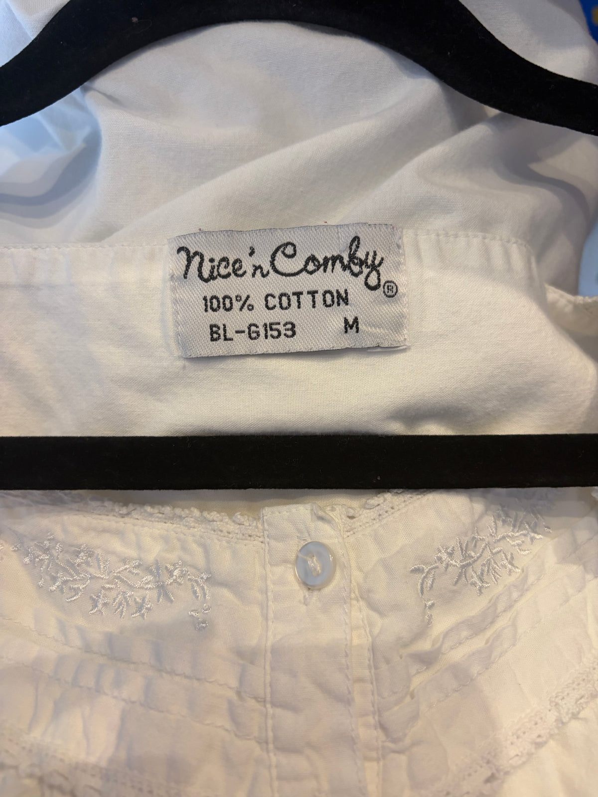 90s 'Nice N Comfy' White Cotton Sleeveless Night Dress / Medium