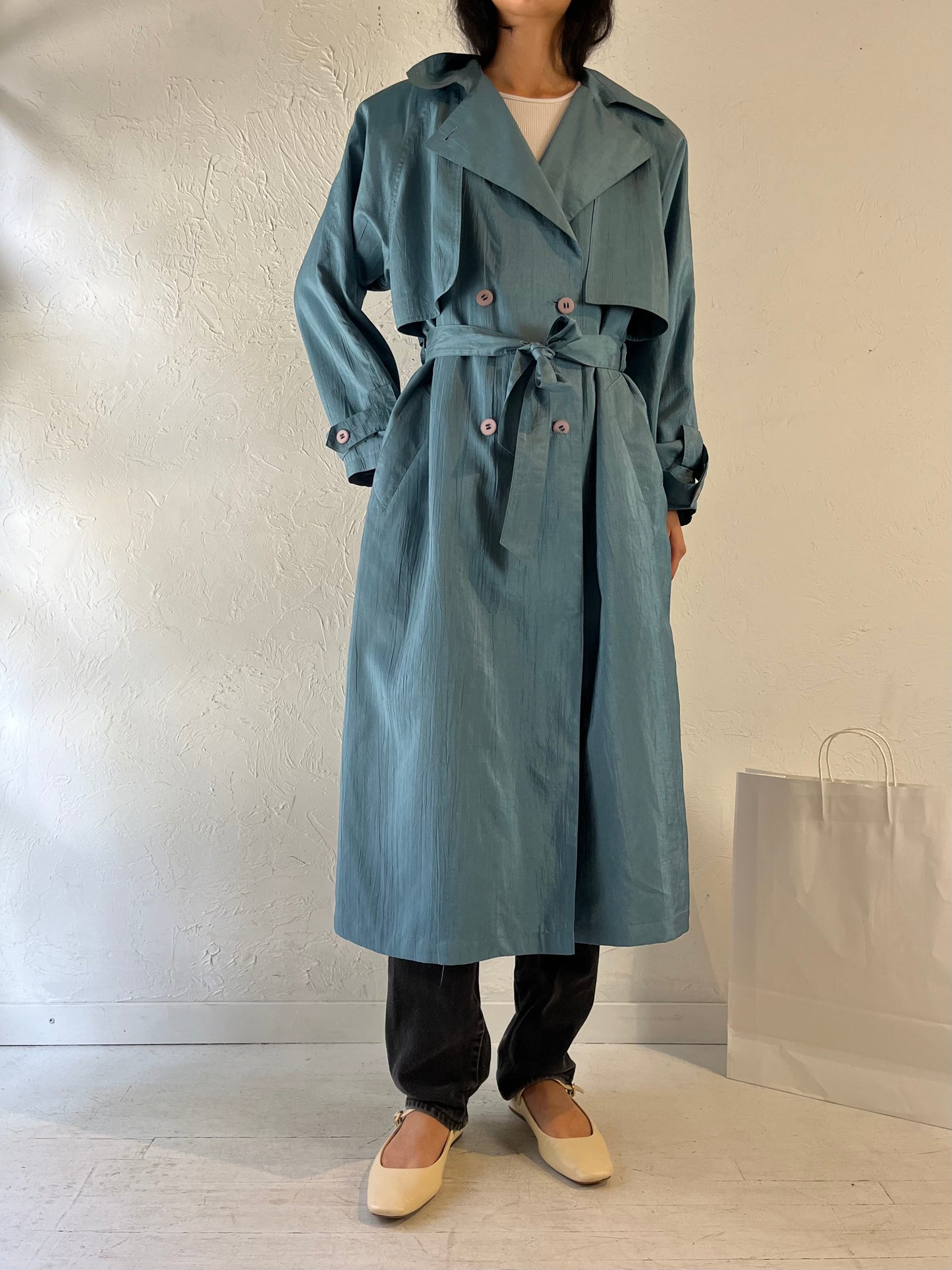 Y2k 'Thunder Bay' Light Weight Blue Trench Coat / Medium