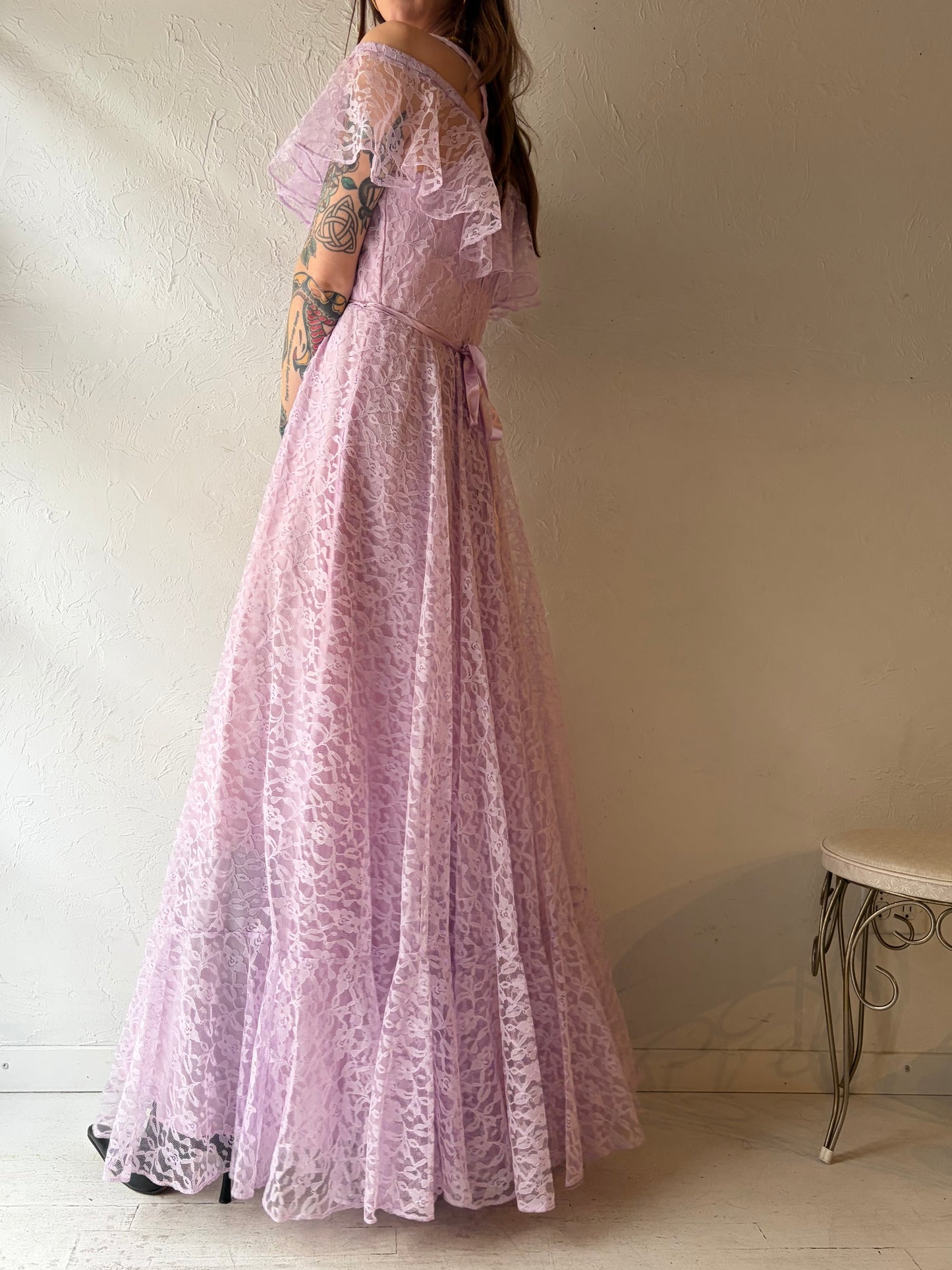 70s 'Impressions' Purple Lace Formal Dress / Union Made / Small