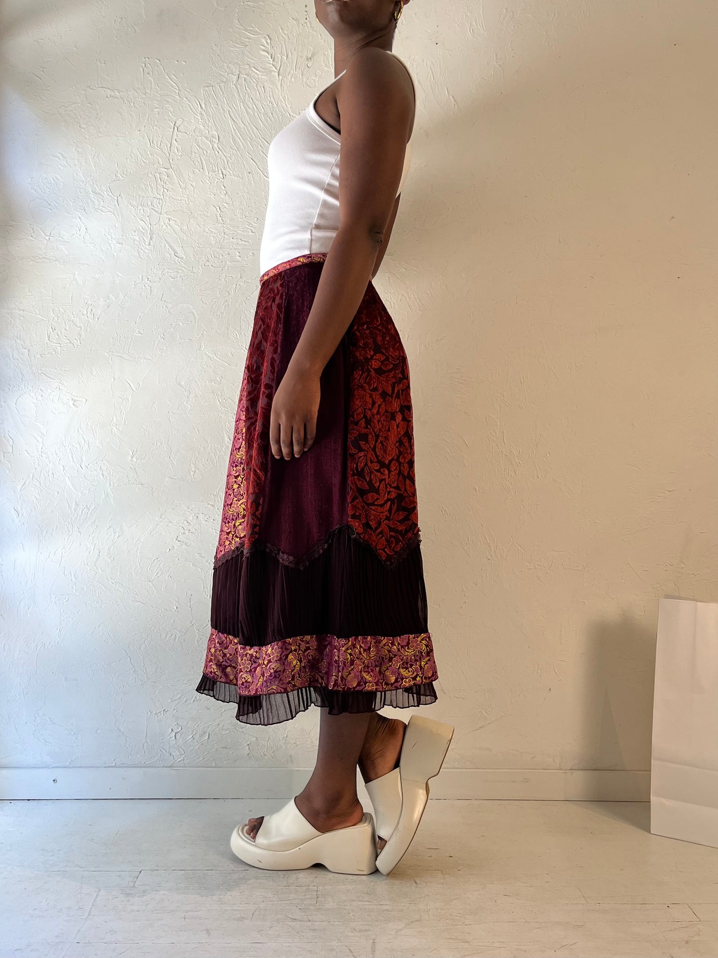 90s 'April Cornell' Burgundy Midi Skirt / Medium