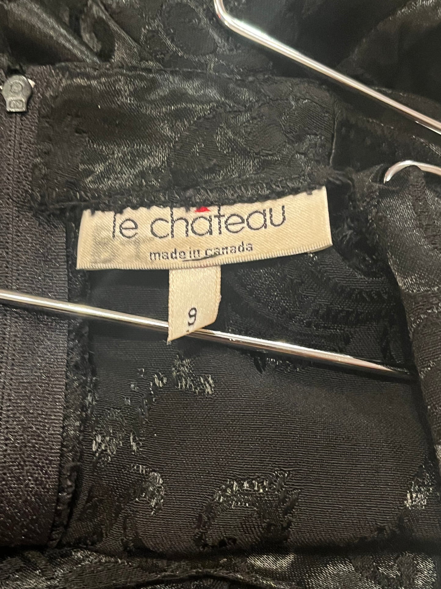 90s 'Le Chateau' Black Silky Brocade Dress / Medium