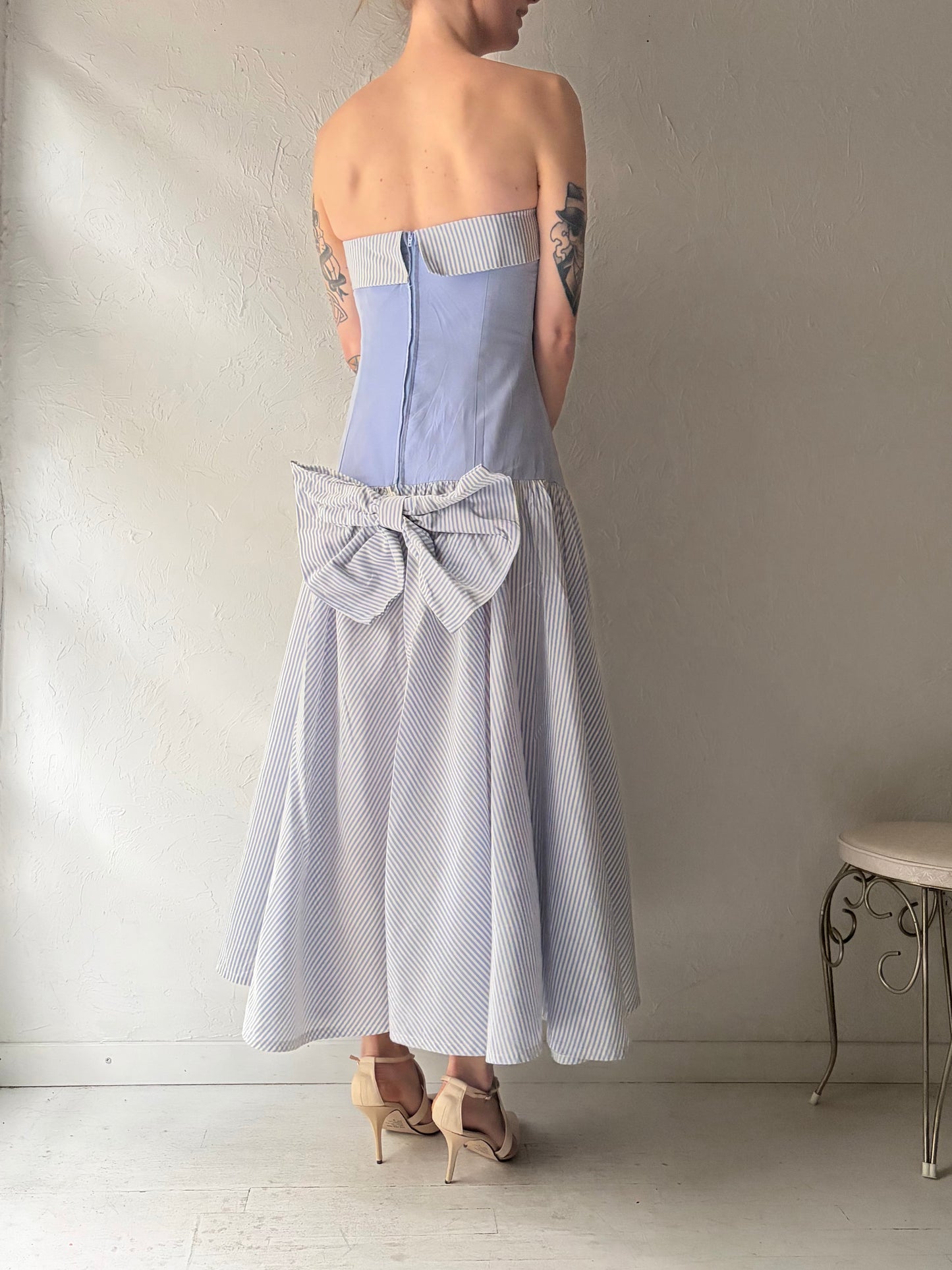 80s 'Laura Ashley' Strapless Drop Waist Dress / Small - Medium