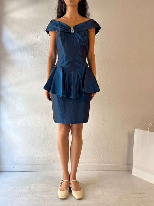 90s 'JS Collections' Blue Formal Mini Dress / Small