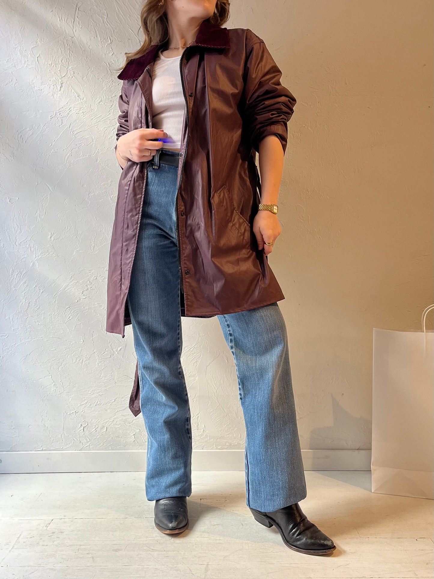 80s 90s 'Woolrich' Burgundy Lined Rain Coat / Medium