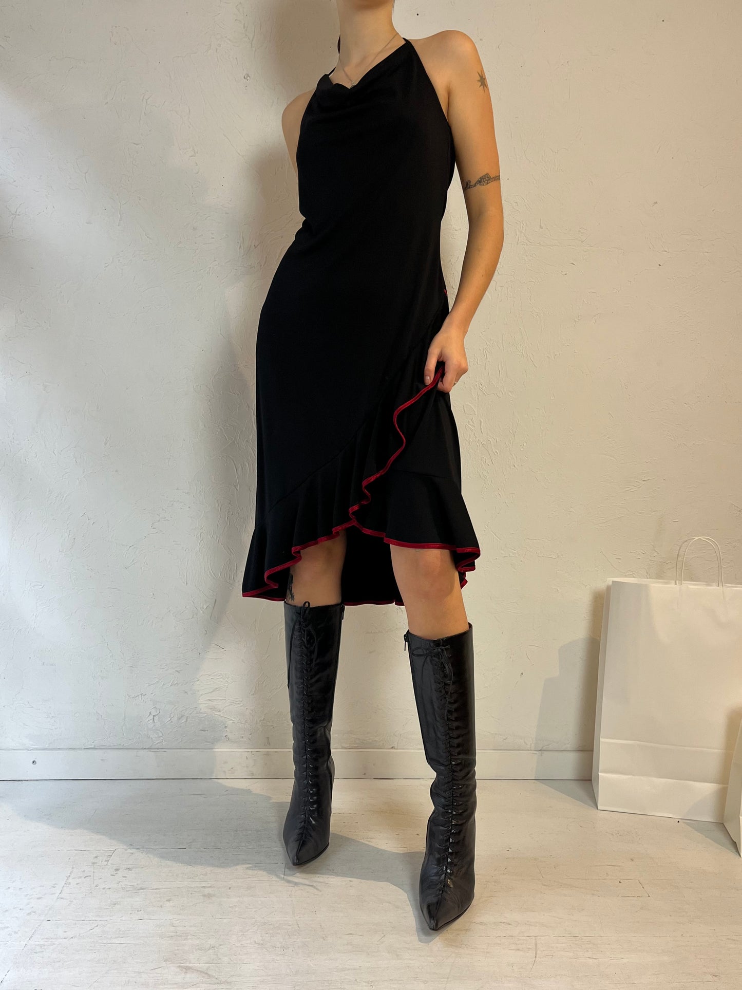 90s 'M Collection' Black Halter Dress / Large