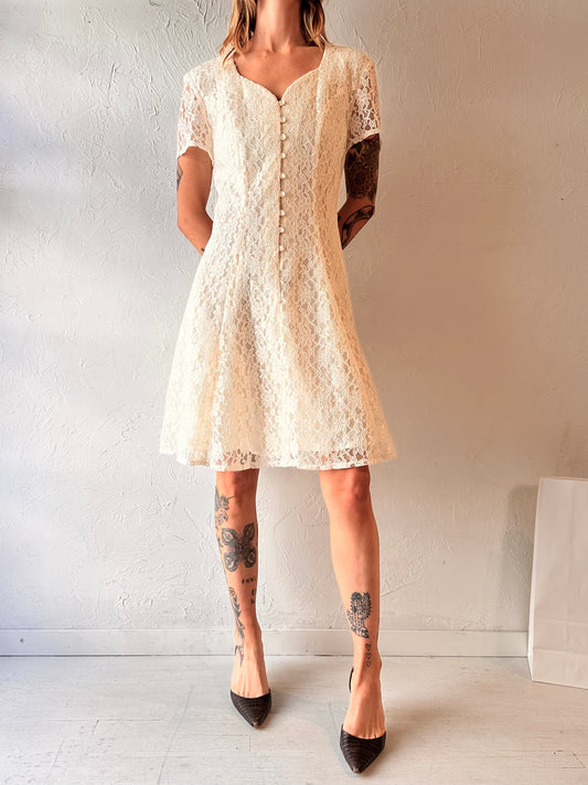 90s 'Mannequin' White Lace Mini Dress / Medium