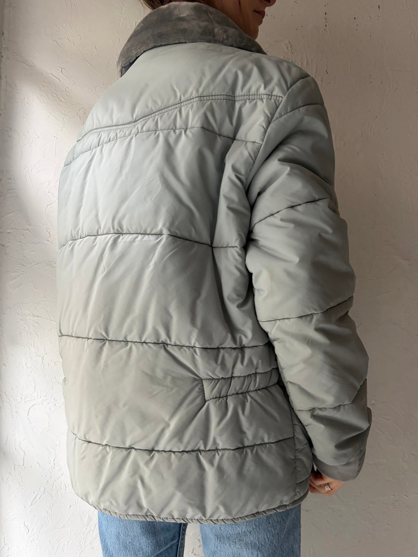 80s 'Walls' Gray Puffer Jacket / Large