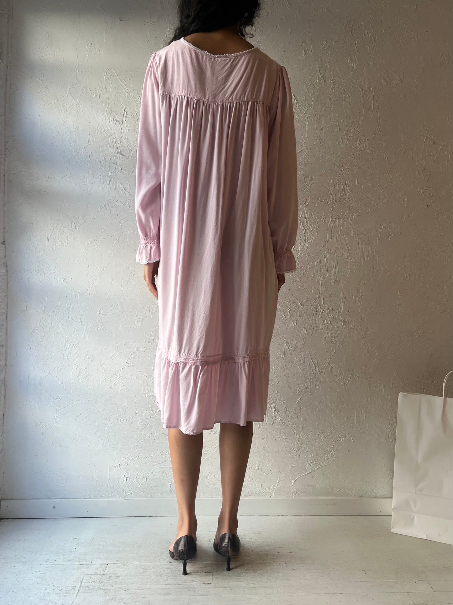 Y2K ‘Eileen West' Pink Long Sleeve Cotton Dress / Large