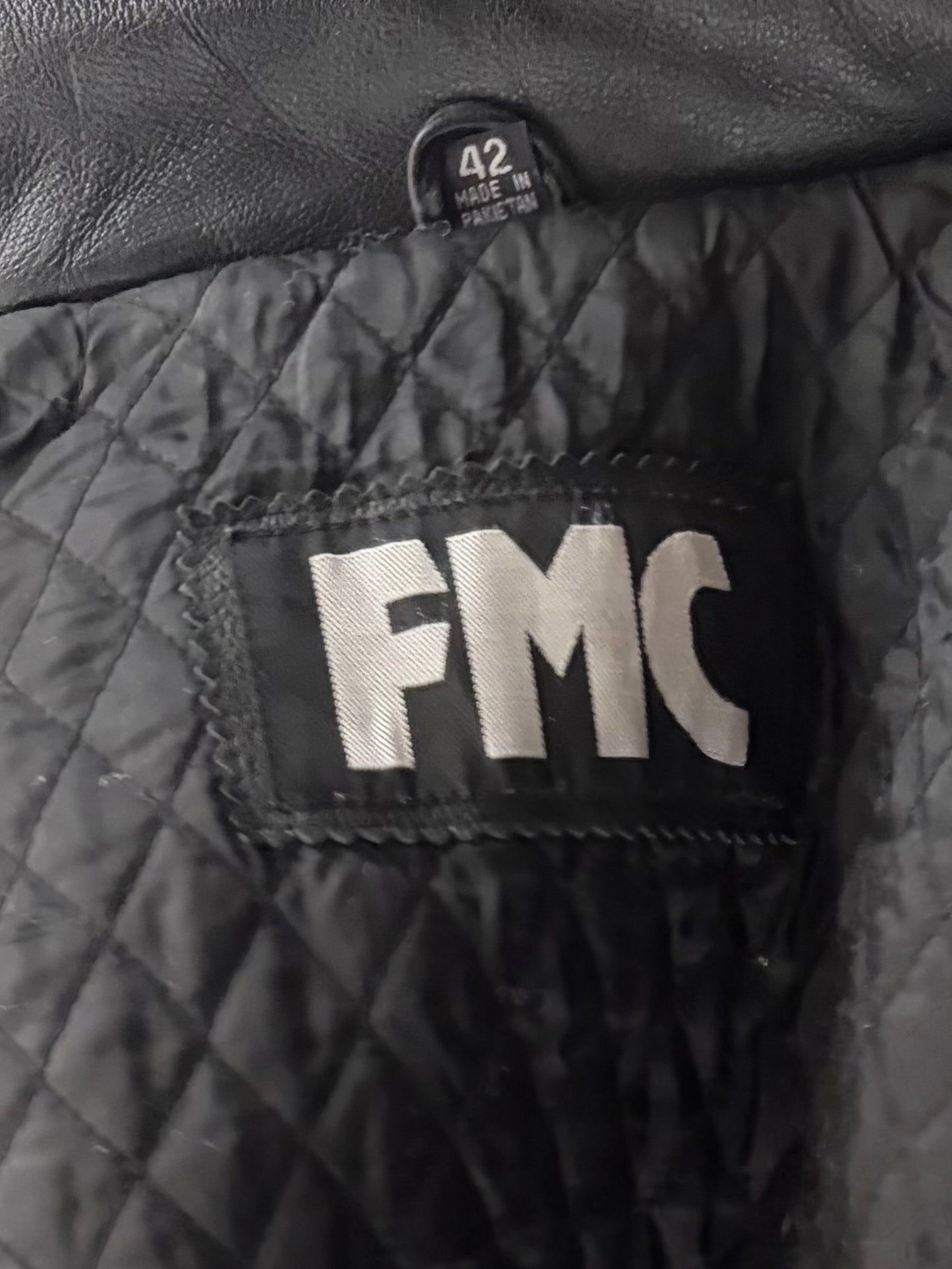 90s 'FMC' Heavy Duty Leather Moto Jacket / Large