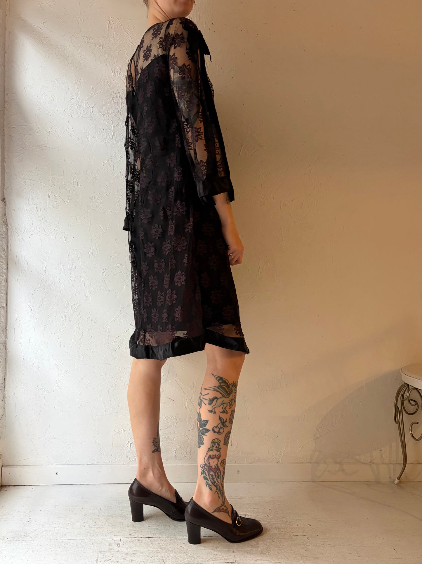 60s Black Lace Dress / Small