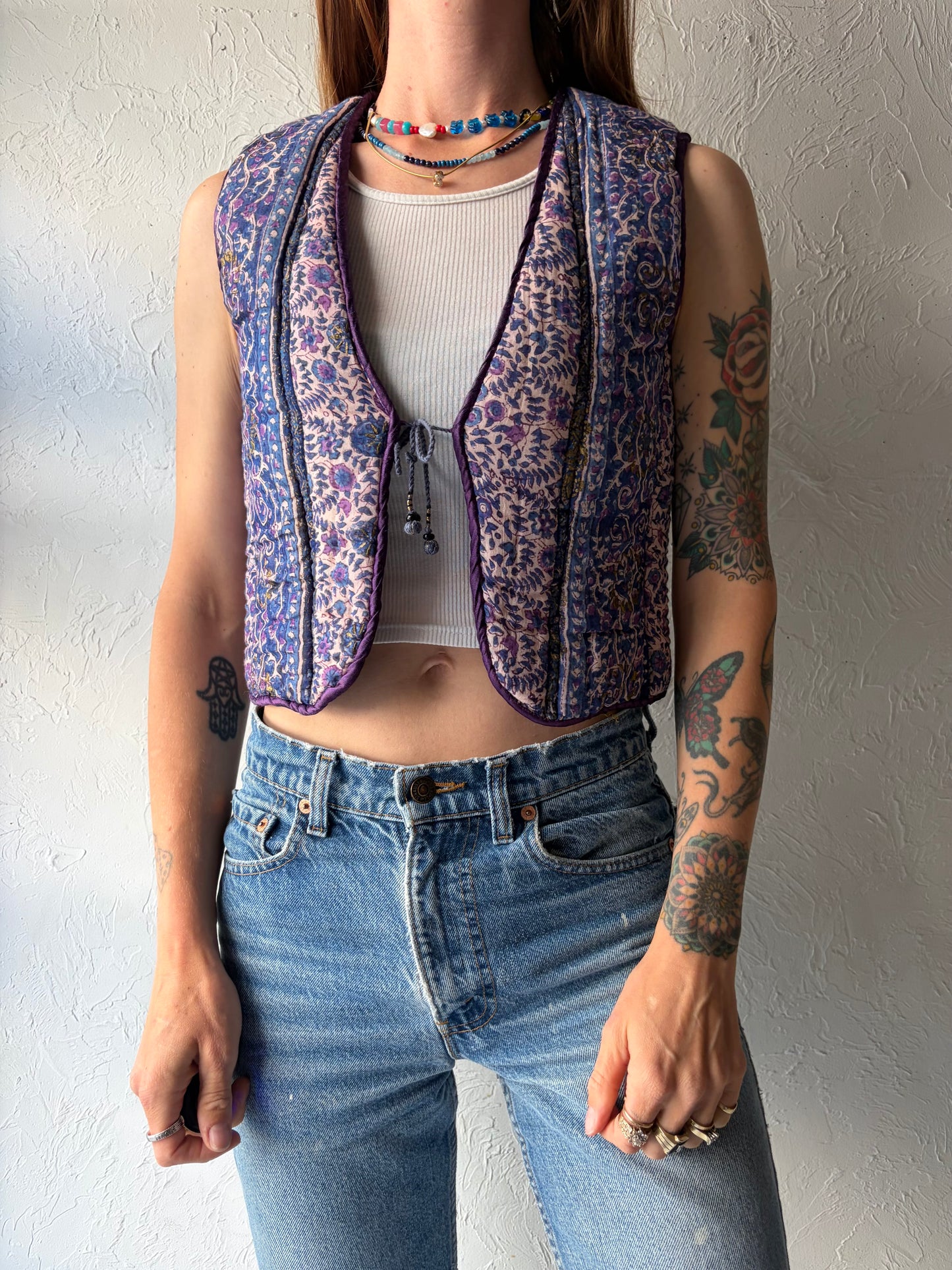Vintage Floral Cotton Hippie Vest / Small